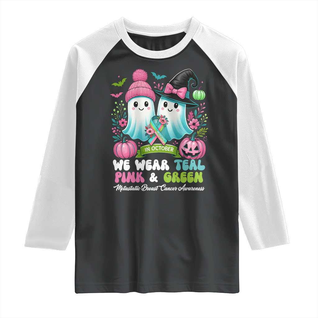 Metastatic Breast Cancer Awareness Ghost Raglan Shirt Halloween Green Teal Pink Ribbon TS10 Black White Print Your Wear