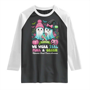 Metastatic Breast Cancer Awareness Ghost Raglan Shirt Halloween Green Teal Pink Ribbon TS10 Black White Print Your Wear