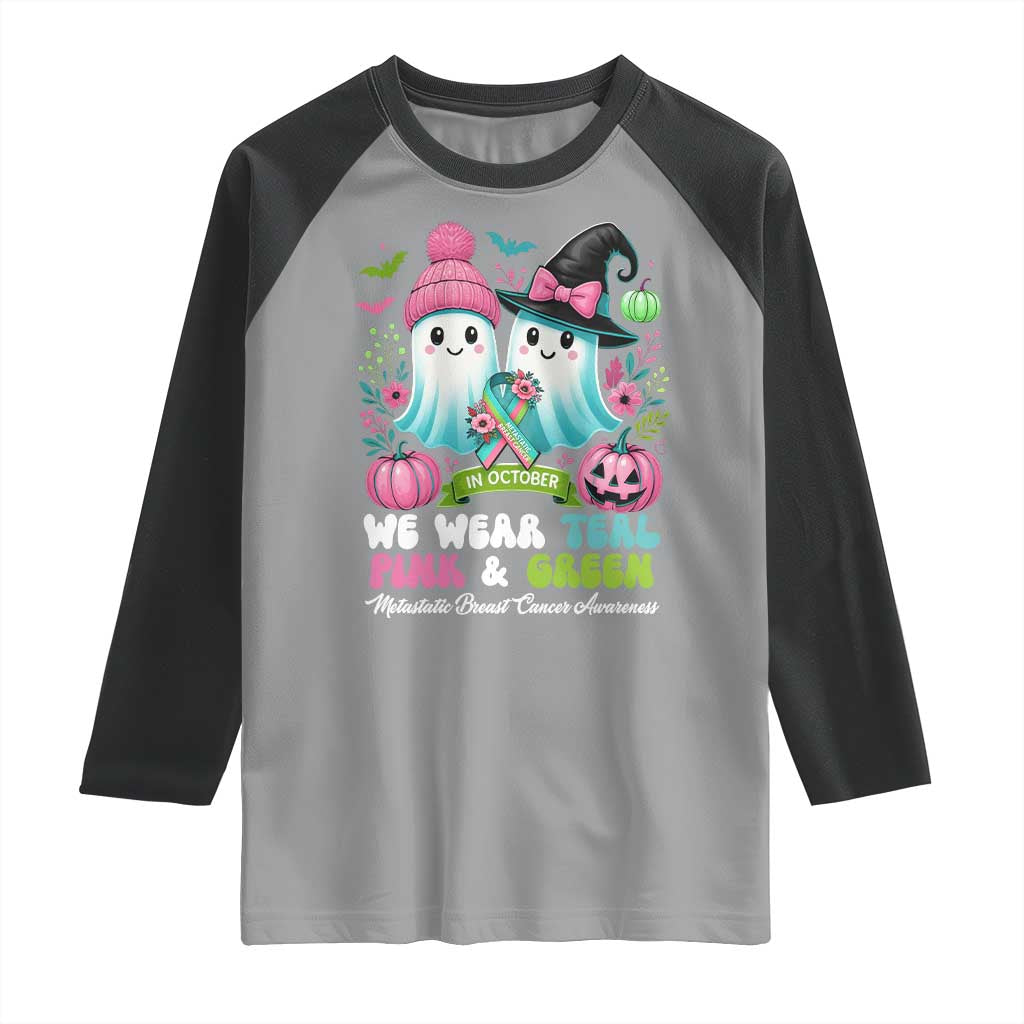 Metastatic Breast Cancer Awareness Ghost Raglan Shirt Halloween Green Teal Pink Ribbon TS10 Sport Gray Black Print Your Wear
