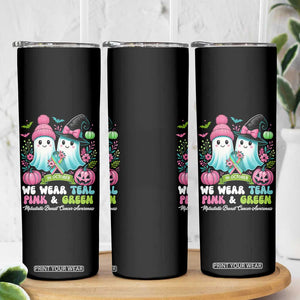 Metastatic Breast Cancer Awareness Ghost Skinny Tumbler Halloween Green Teal Pink Ribbon TS10 Print Your Wear