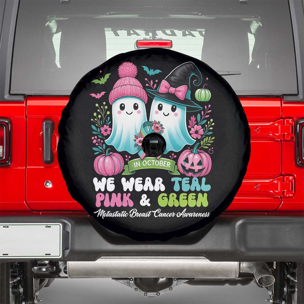 Metastatic Breast Cancer Awareness Ghost Spare Tire Cover Halloween Green Teal Pink Ribbon TS10 Black Print Your Wear