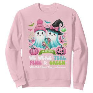 Metastatic Breast Cancer Awareness Ghost Sweatshirt Halloween Green Teal Pink Ribbon TS10 Light Pink Print Your Wear