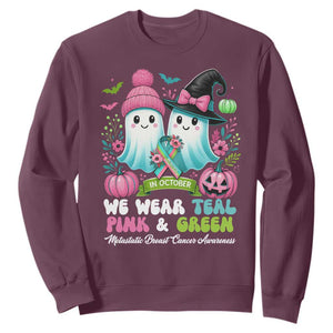 Metastatic Breast Cancer Awareness Ghost Sweatshirt Halloween Green Teal Pink Ribbon TS10 Maroon Print Your Wear