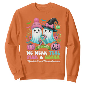 Metastatic Breast Cancer Awareness Ghost Sweatshirt Halloween Green Teal Pink Ribbon TS10 Orange Print Your Wear