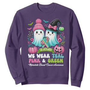 Metastatic Breast Cancer Awareness Ghost Sweatshirt Halloween Green Teal Pink Ribbon TS10 Purple Print Your Wear