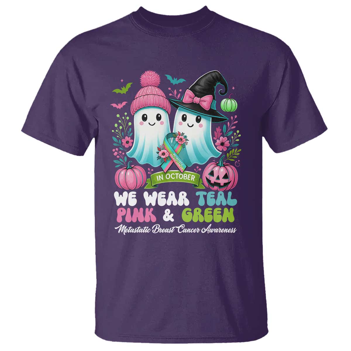 Metastatic Breast Cancer Awareness Ghost T Shirt Halloween Green Teal Pink Ribbon TS10 Purple Print Your Wear