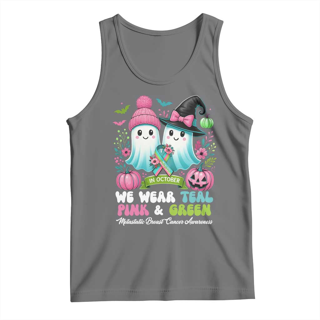 Metastatic Breast Cancer Awareness Ghost Tank Top Halloween Green Teal Pink Ribbon TS10 Black Heather Print Your Wear