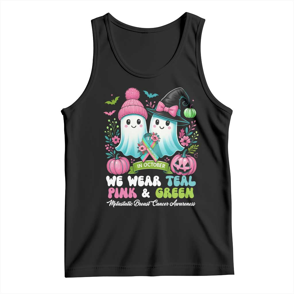 Metastatic Breast Cancer Awareness Ghost Tank Top Halloween Green Teal Pink Ribbon TS10 Black Print Your Wear