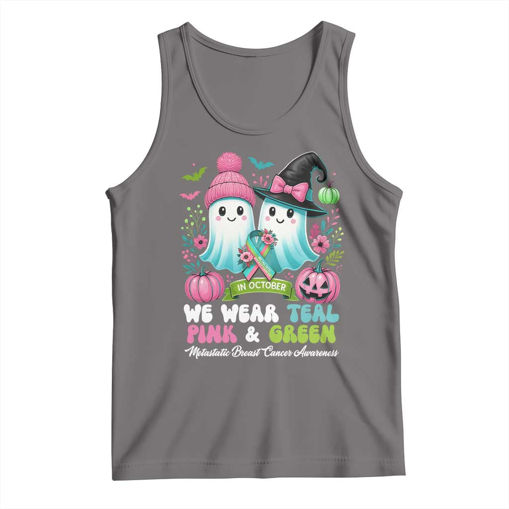 Metastatic Breast Cancer Awareness Ghost Tank Top Halloween Green Teal Pink Ribbon TS10 Deep Heather Print Your Wear