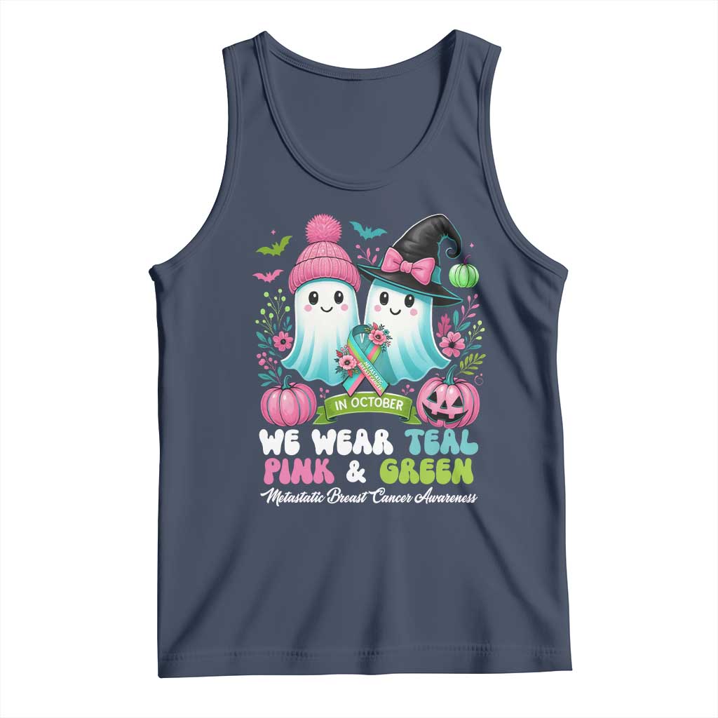 Metastatic Breast Cancer Awareness Ghost Tank Top Halloween Green Teal Pink Ribbon TS10 Navy Print Your Wear