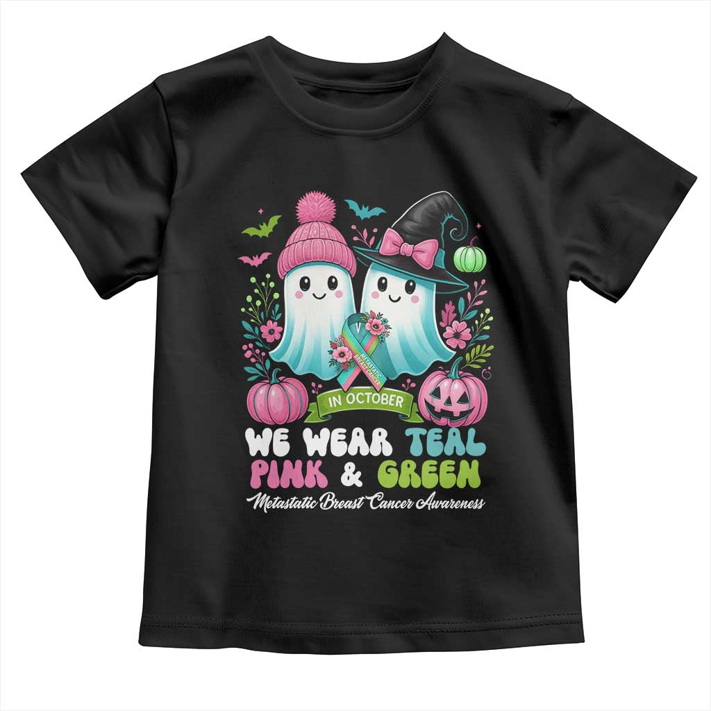 Metastatic Breast Cancer Awareness Ghost Toddler T Shirt Halloween Green Teal Pink Ribbon TS10 Black Print Your Wear