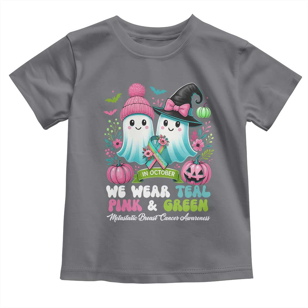 Metastatic Breast Cancer Awareness Ghost Toddler T Shirt Halloween Green Teal Pink Ribbon TS10 Charcoal Print Your Wear