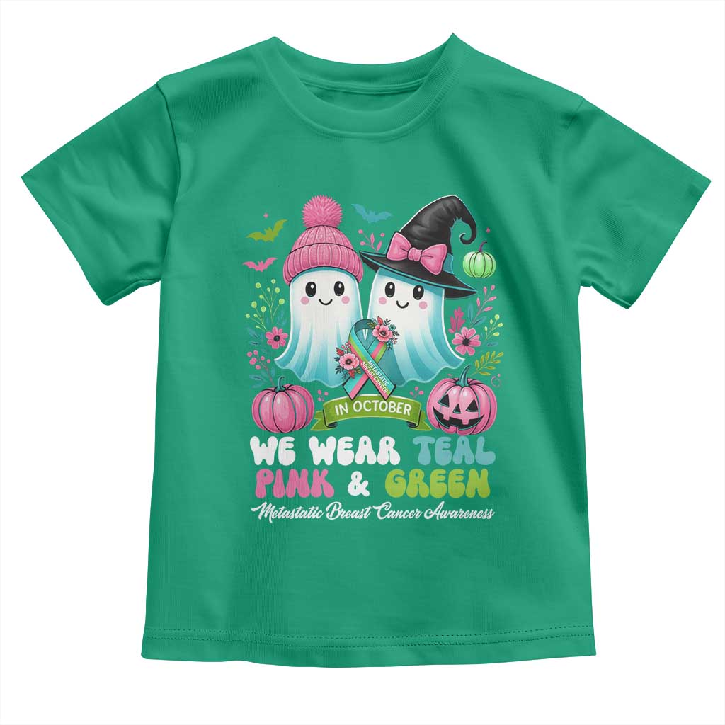 Metastatic Breast Cancer Awareness Ghost Toddler T Shirt Halloween Green Teal Pink Ribbon TS10 Irish Green Print Your Wear