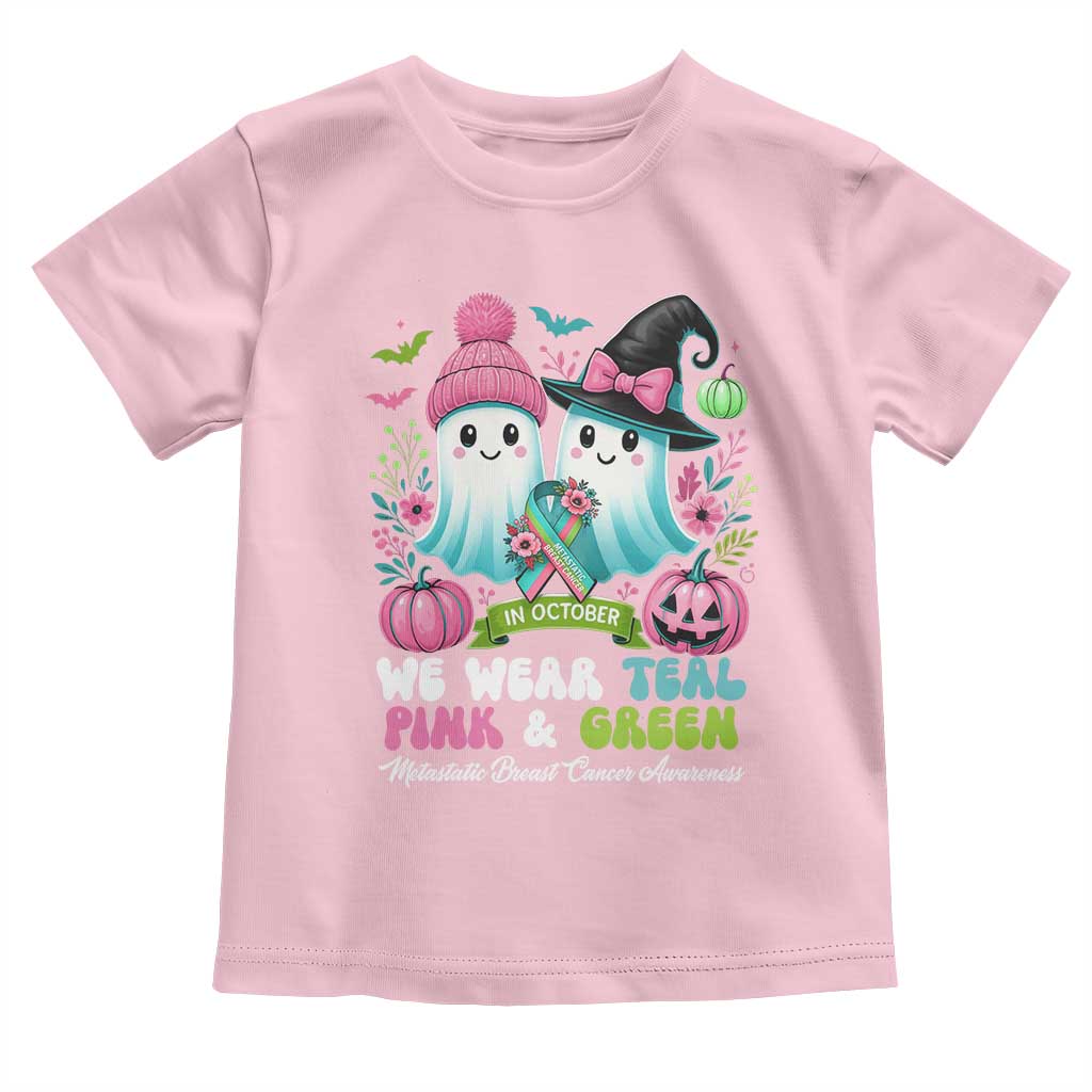 Metastatic Breast Cancer Awareness Ghost Toddler T Shirt Halloween Green Teal Pink Ribbon TS10 Light Pink Print Your Wear