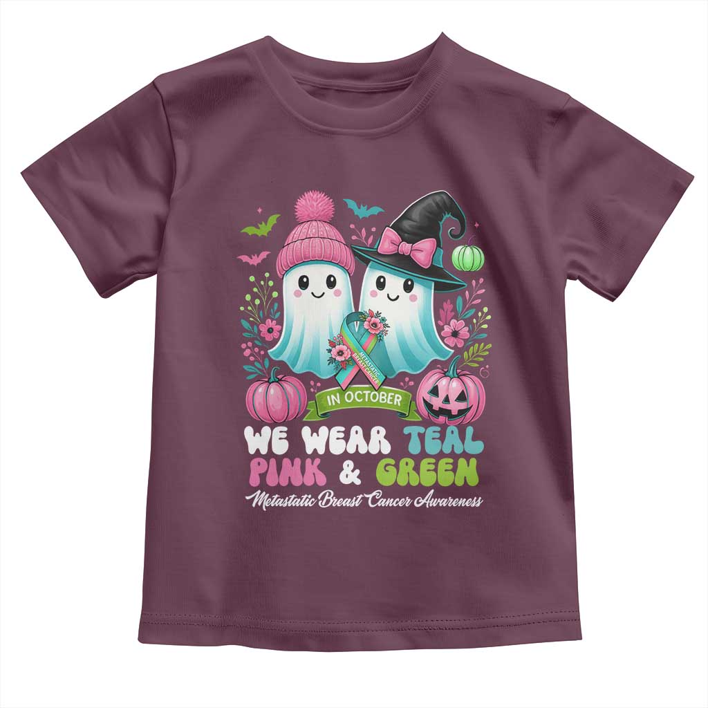 Metastatic Breast Cancer Awareness Ghost Toddler T Shirt Halloween Green Teal Pink Ribbon TS10 Maroon Print Your Wear