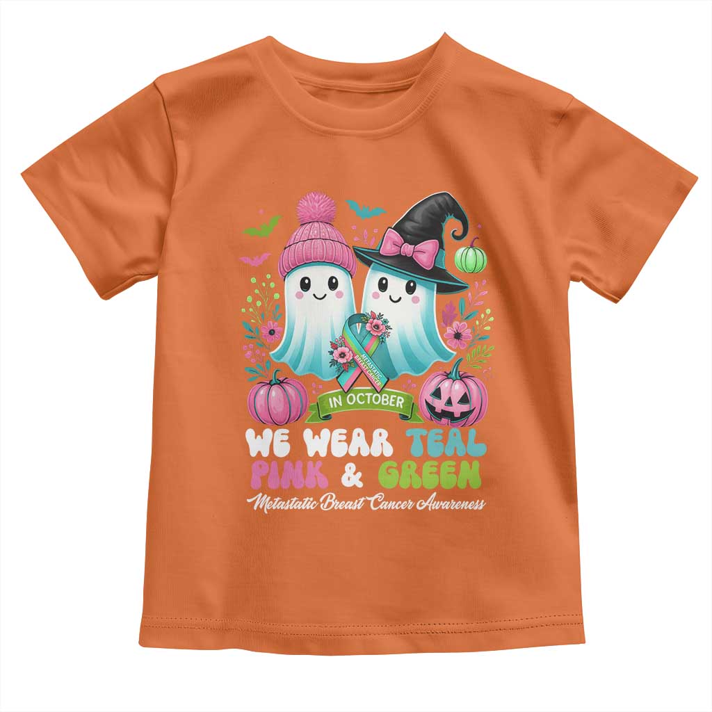 Metastatic Breast Cancer Awareness Ghost Toddler T Shirt Halloween Green Teal Pink Ribbon TS10 Orange Print Your Wear
