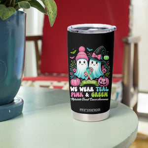 Metastatic Breast Cancer Awareness Ghost Tumbler Cup Halloween Green Teal Pink Ribbon TS10 Print Your Wear