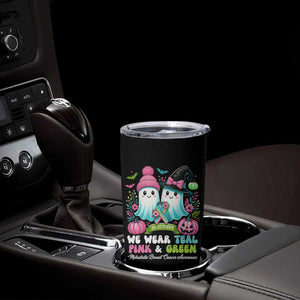 Metastatic Breast Cancer Awareness Ghost Tumbler Cup Halloween Green Teal Pink Ribbon TS10 Print Your Wear