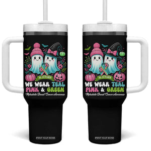 Metastatic Breast Cancer Awareness Ghost Tumbler With Handle Halloween Green Teal Pink Ribbon TS10 One Size: 40 oz Black Print Your Wear