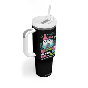 Metastatic Breast Cancer Awareness Ghost Tumbler With Handle Halloween Green Teal Pink Ribbon TS10 Print Your Wear