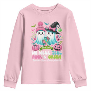 Metastatic Breast Cancer Awareness Ghost Youth Sweatshirt Halloween Green Teal Pink Ribbon TS10 Light Pink Print Your Wear