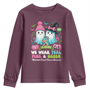 Metastatic Breast Cancer Awareness Ghost Youth Sweatshirt Halloween Green Teal Pink Ribbon TS10 Maroon Print Your Wear