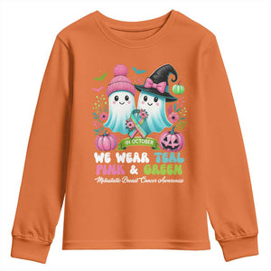 Metastatic Breast Cancer Awareness Ghost Youth Sweatshirt Halloween Green Teal Pink Ribbon TS10 Orange Print Your Wear