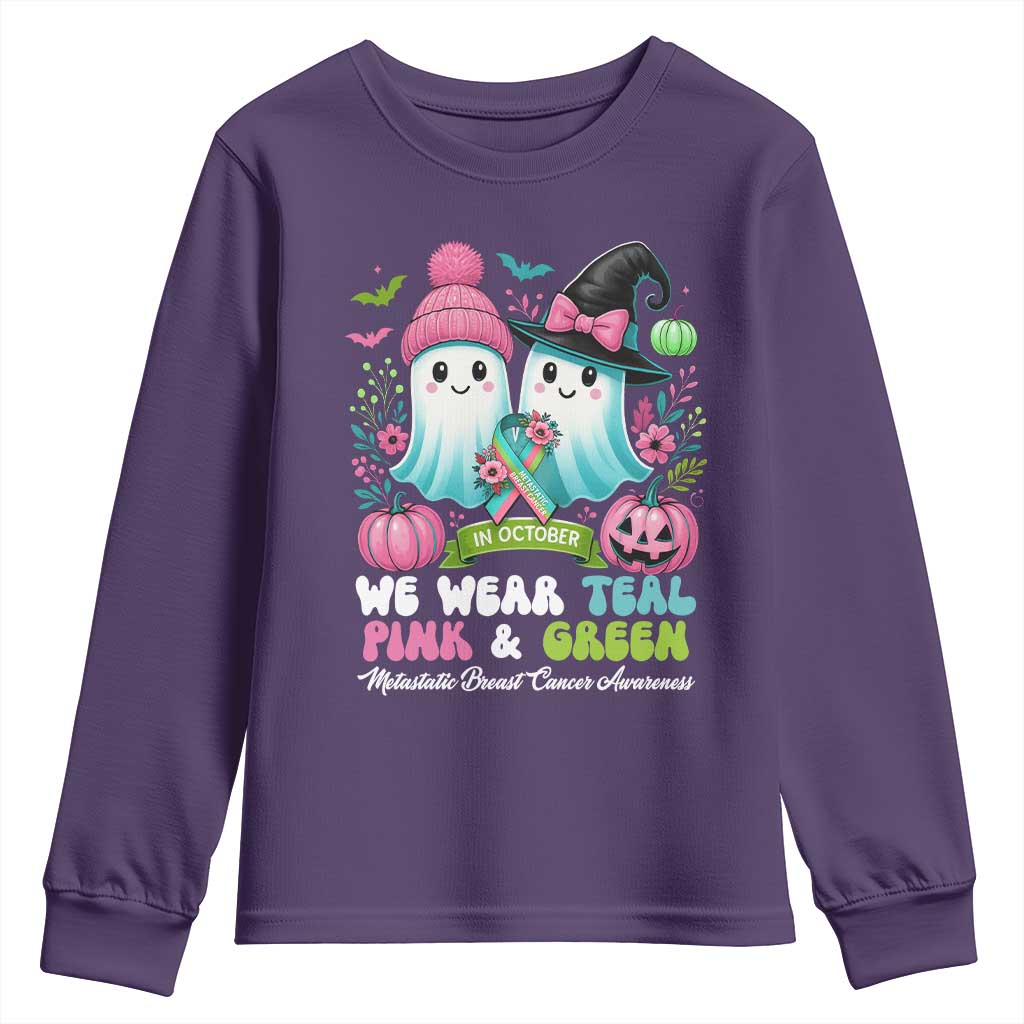 Metastatic Breast Cancer Awareness Ghost Youth Sweatshirt Halloween Green Teal Pink Ribbon TS10 Purple Print Your Wear