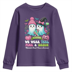Metastatic Breast Cancer Awareness Ghost Youth Sweatshirt Halloween Green Teal Pink Ribbon TS10 Purple Print Your Wear