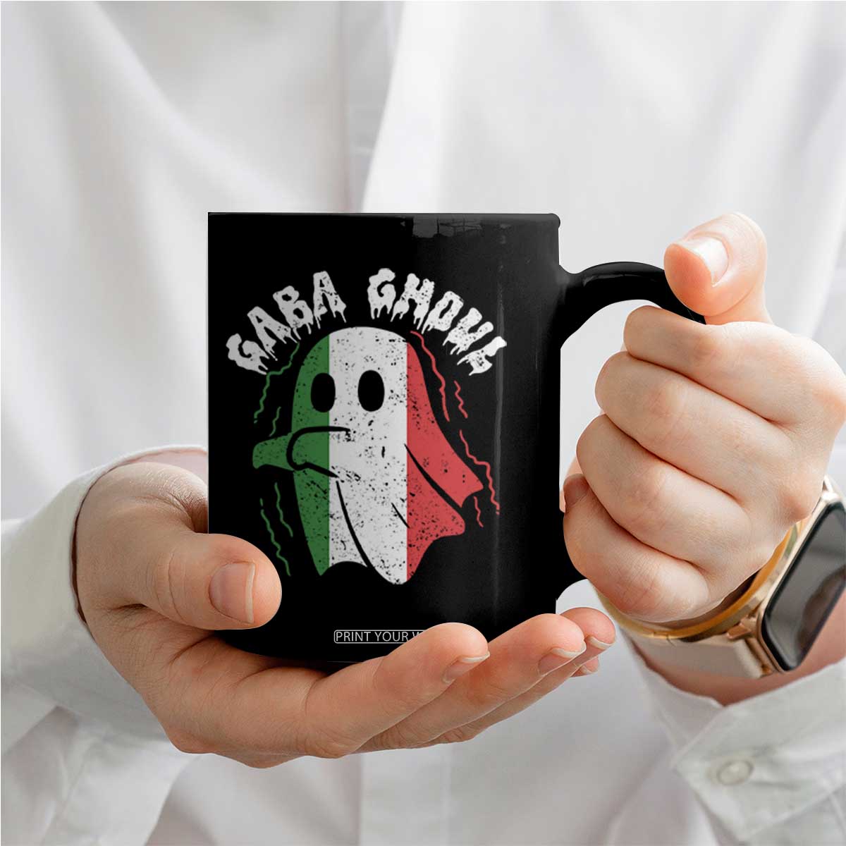 Gabagool Ghost Italian Coffee Mug Funny Halloween Costume Gaba Ghoul Pun - Print Your Wear