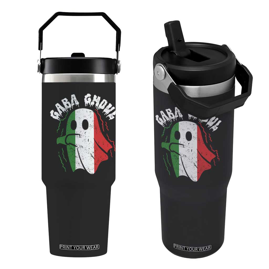 Gabagool Ghost Italian Flip Straw Tumbler Funny Halloween Costume Gaba Ghoul Pun - Print Your Wear