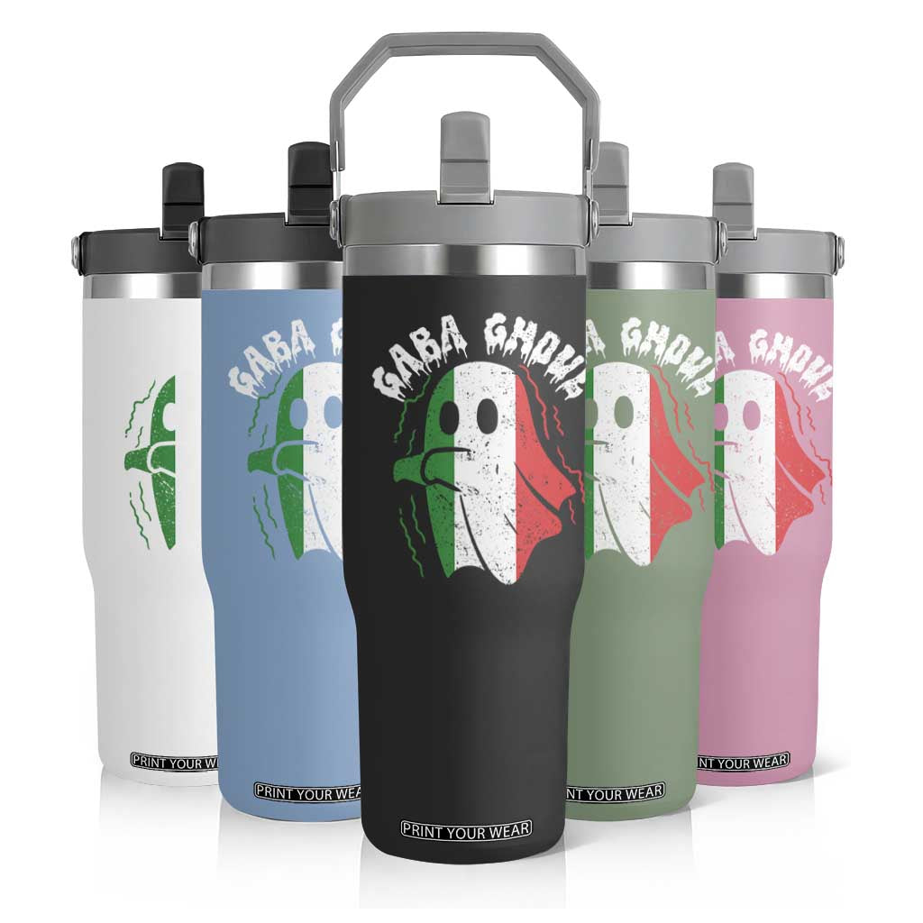 Gabagool Ghost Italian Flip Straw Tumbler Funny Halloween Costume Gaba Ghoul Pun TS10 Print Your Wear