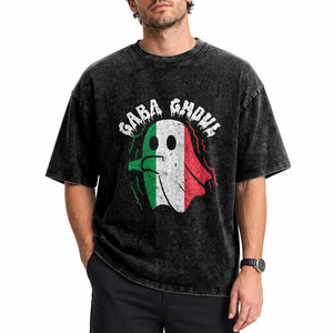 Gabagool Ghost Italian Washed Cotton T-Shirt Funny Halloween Costume Gaba Ghoul Pun