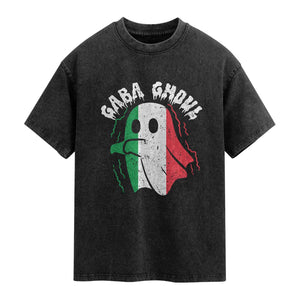 Gabagool Ghost Italian Washed Cotton T-Shirt Funny Halloween Costume Gaba Ghoul Pun