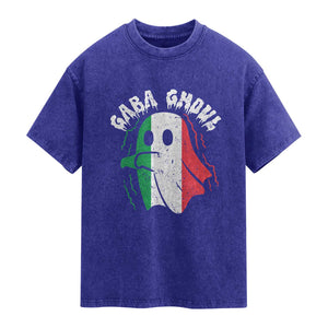 Gabagool Ghost Italian Washed Cotton T-Shirt Funny Halloween Costume Gaba Ghoul Pun
