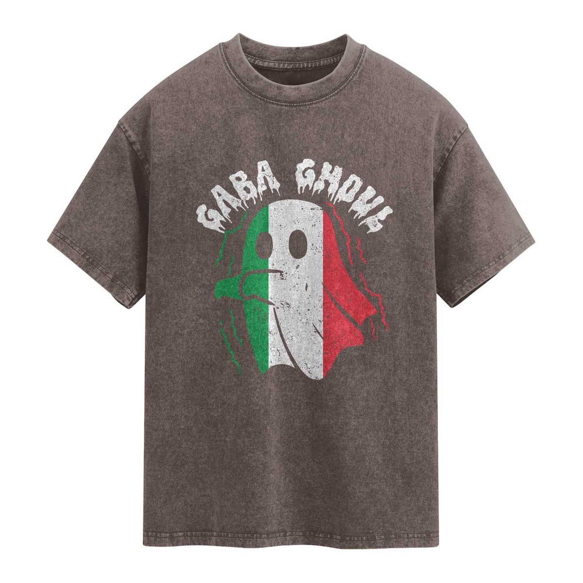Gabagool Ghost Italian Washed Cotton T-Shirt Funny Halloween Costume Gaba Ghoul Pun