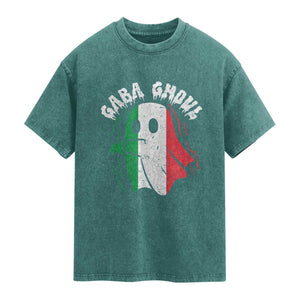 Gabagool Ghost Italian Washed Cotton T-Shirt Funny Halloween Costume Gaba Ghoul Pun