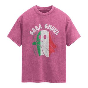 Gabagool Ghost Italian Washed Cotton T-Shirt Funny Halloween Costume Gaba Ghoul Pun