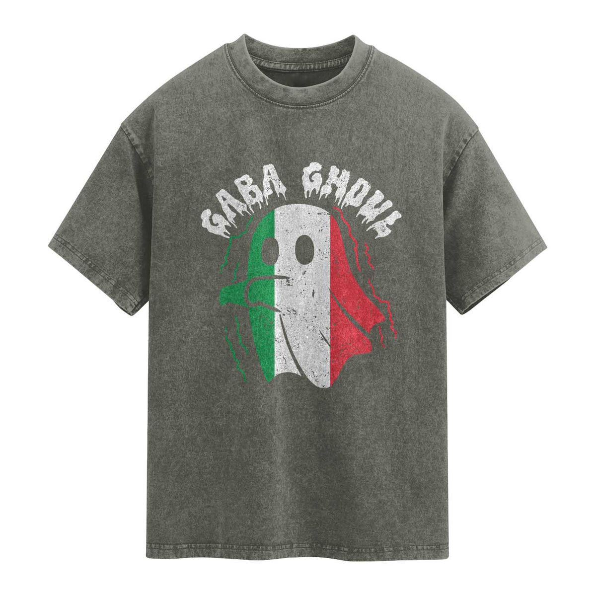 Gabagool Ghost Italian Washed Cotton T-Shirt Funny Halloween Costume Gaba Ghoul Pun