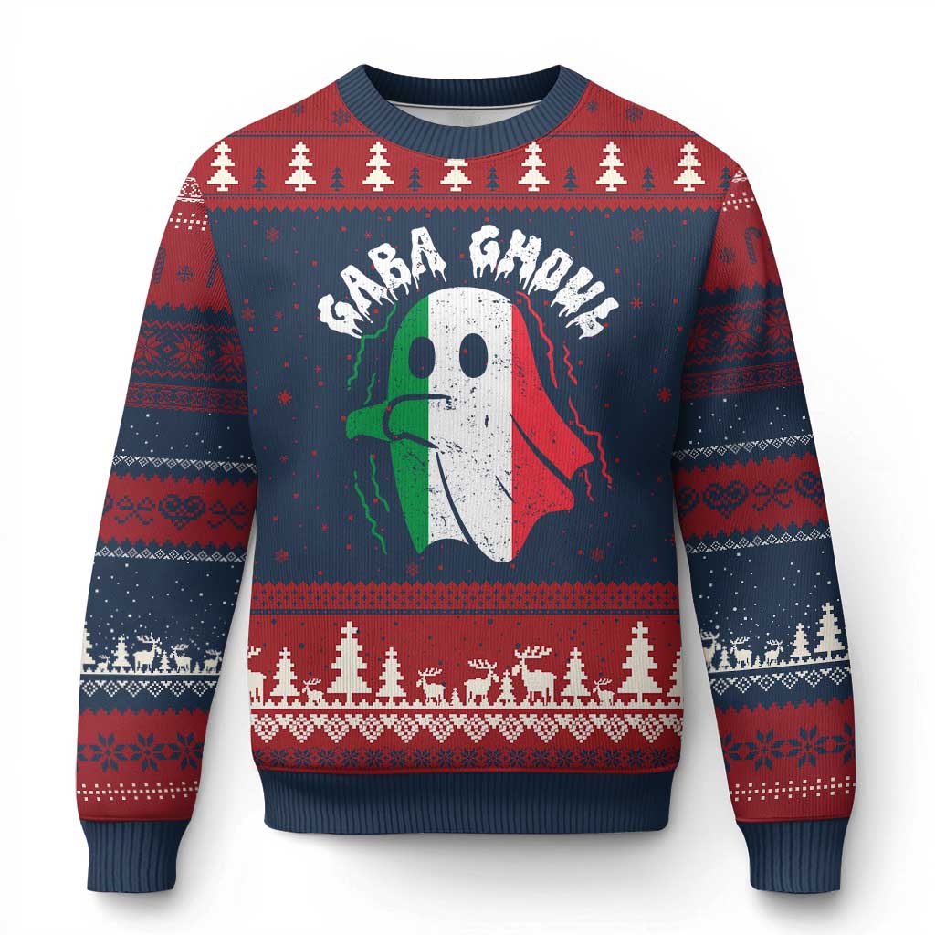 Gabagool Ghost Italian Ugly Christmas Sweater Funny Halloween Costume Gaba Ghoul Pun TS10 Navy Red Print Your Wear