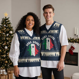 Gabagool Ghost Italian V-Neck Knit Sweater Vest Funny Halloween Costume Gaba Ghoul Pun TS10 Navy Beige Print Your Wear