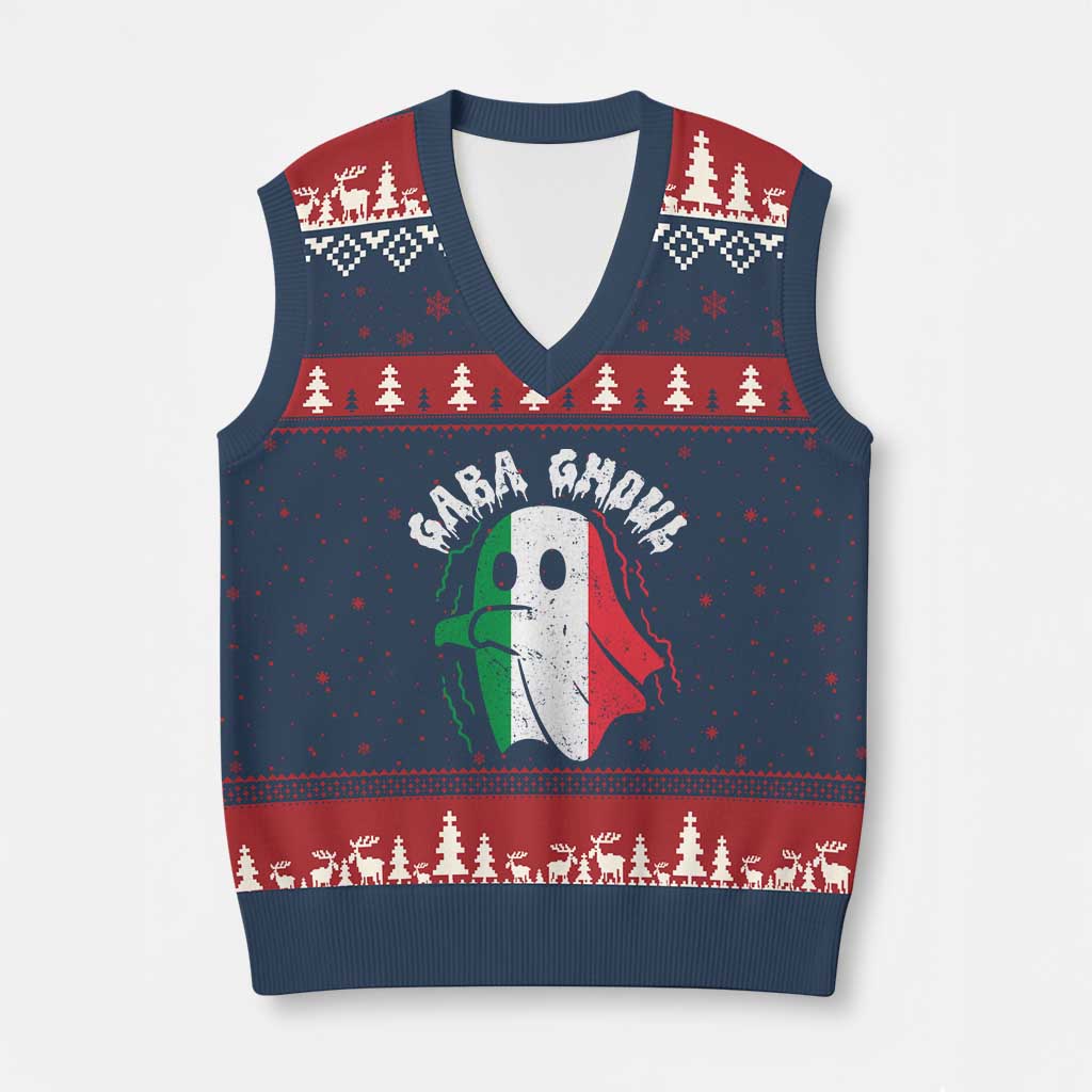 Gabagool Ghost Italian V-Neck Knit Sweater Vest Funny Halloween Costume Gaba Ghoul Pun TS10 Navy Red Print Your Wear