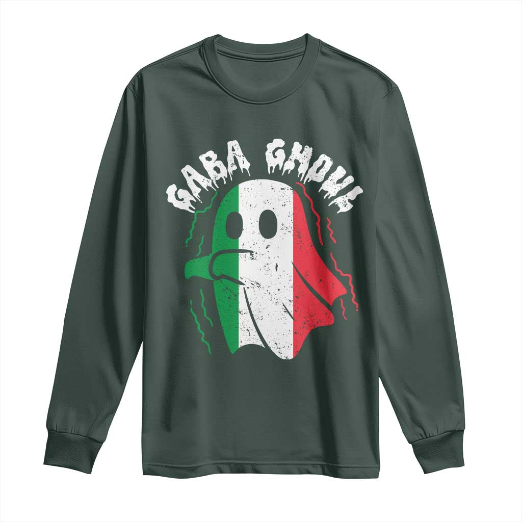 Gabagool Ghost Italian Long Sleeve Shirt Funny Halloween Costume Gaba Ghoul Pun TS10 Dark Forest Green Print Your Wear