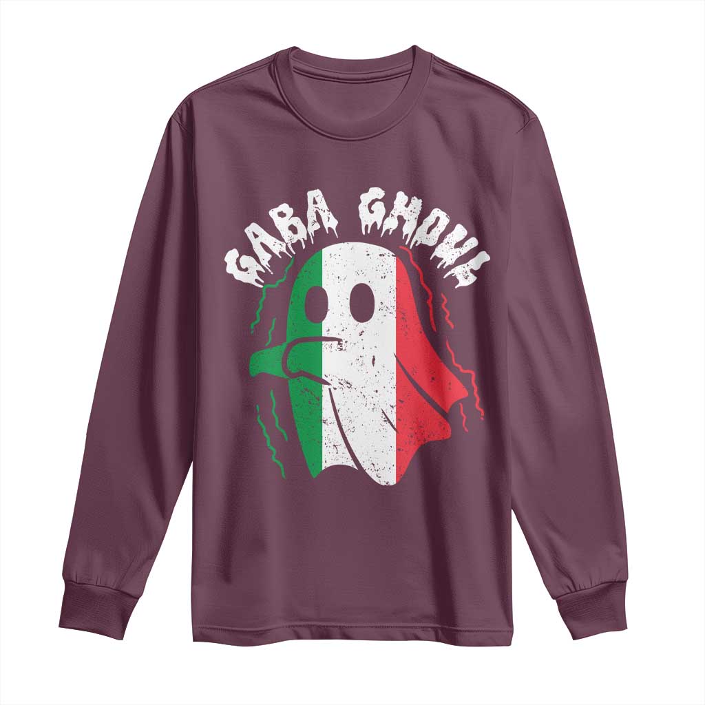 Gabagool Ghost Italian Long Sleeve Shirt Funny Halloween Costume Gaba Ghoul Pun TS10 Maroon Print Your Wear