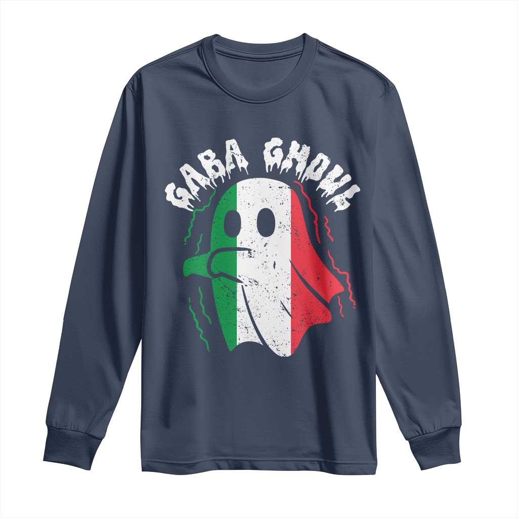 Gabagool Ghost Italian Long Sleeve Shirt Funny Halloween Costume Gaba Ghoul Pun TS10 Navy Print Your Wear