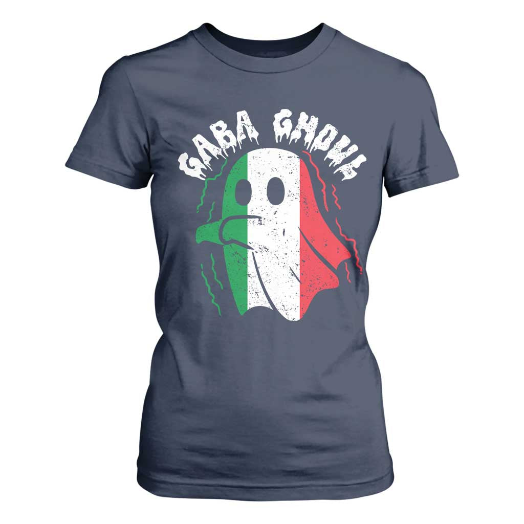 Gabagool Ghost Italian T Shirt For Women Funny Halloween Costume Gaba Ghoul Pun TS10 Navy Print Your Wear