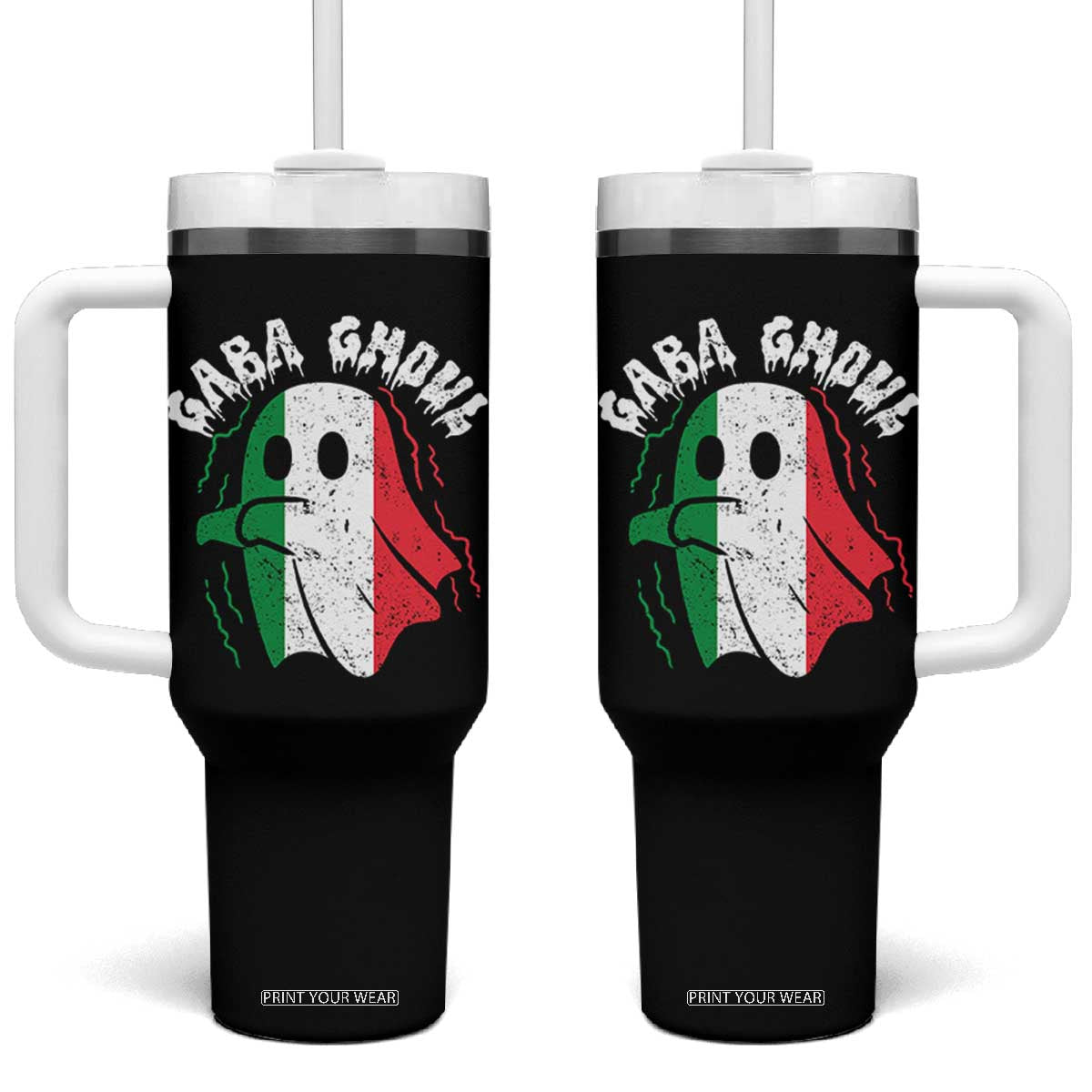 Gabagool Ghost Italian Tumbler With Handle Funny Halloween Costume Gaba Ghoul Pun - Print Your Wear