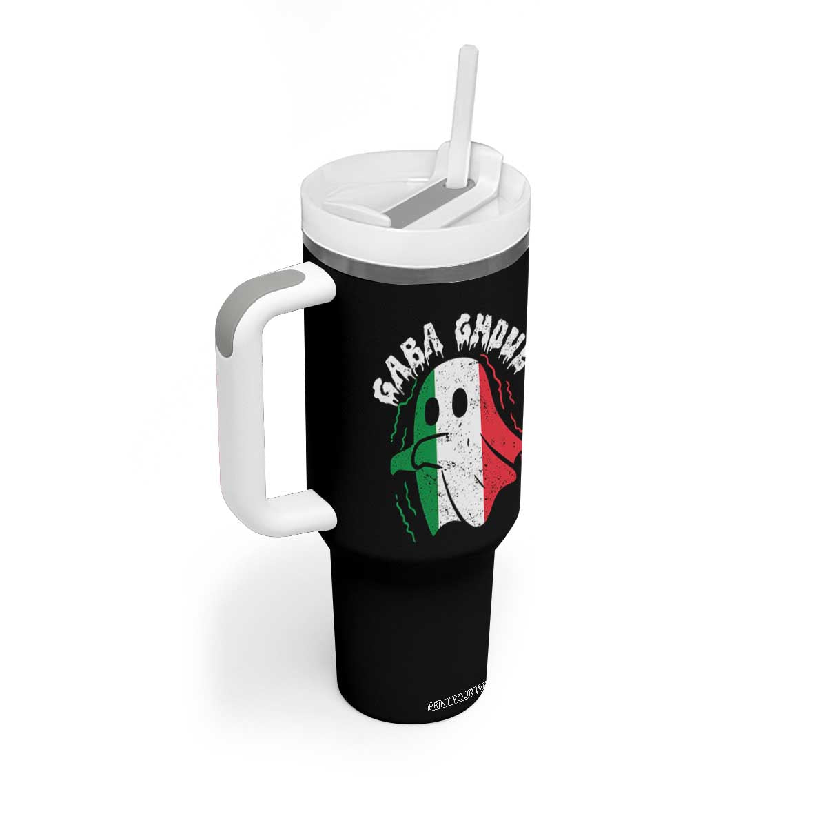Gabagool Ghost Italian Tumbler With Handle Funny Halloween Costume Gaba Ghoul Pun TS10 Print Your Wear