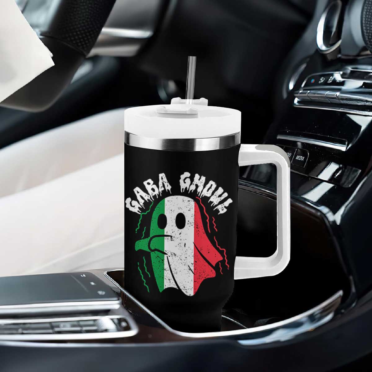 Gabagool Ghost Italian Tumbler With Handle Funny Halloween Costume Gaba Ghoul Pun TS10 Print Your Wear