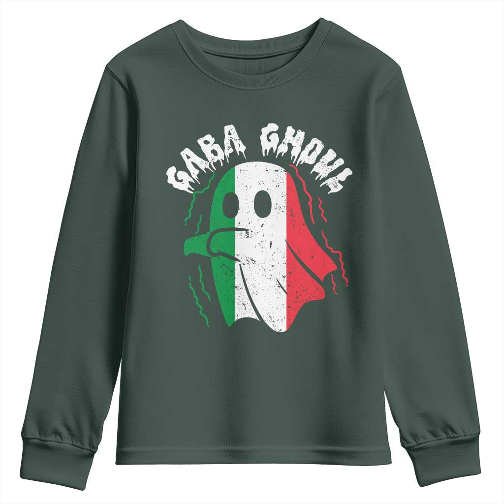 Gabagool Ghost Italian Youth Sweatshirt Funny Halloween Costume Gaba Ghoul Pun TS10 Dark Forest Green Print Your Wear